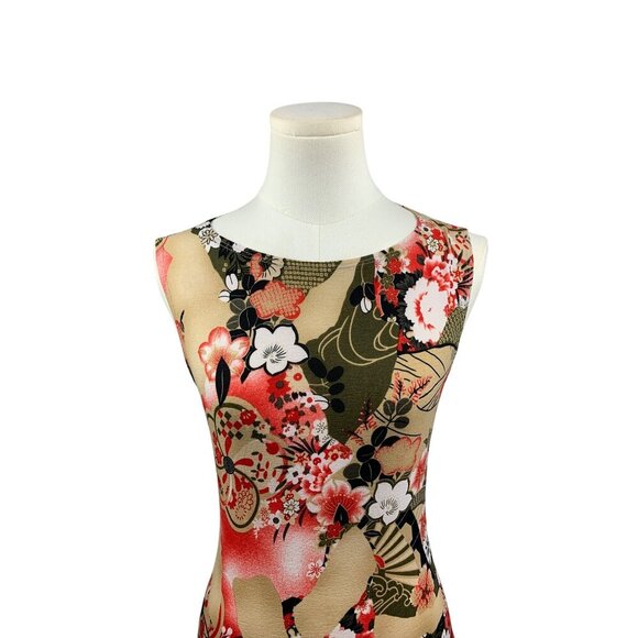 Lipstick Japanese Floral Print Sleeveless Stretch Tank Top S - Picture 2 of 5